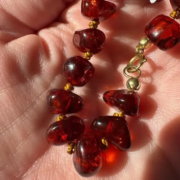 Natural Amber Bracelet – Hand-Knotted Cognac Nuggets, Baltic Style